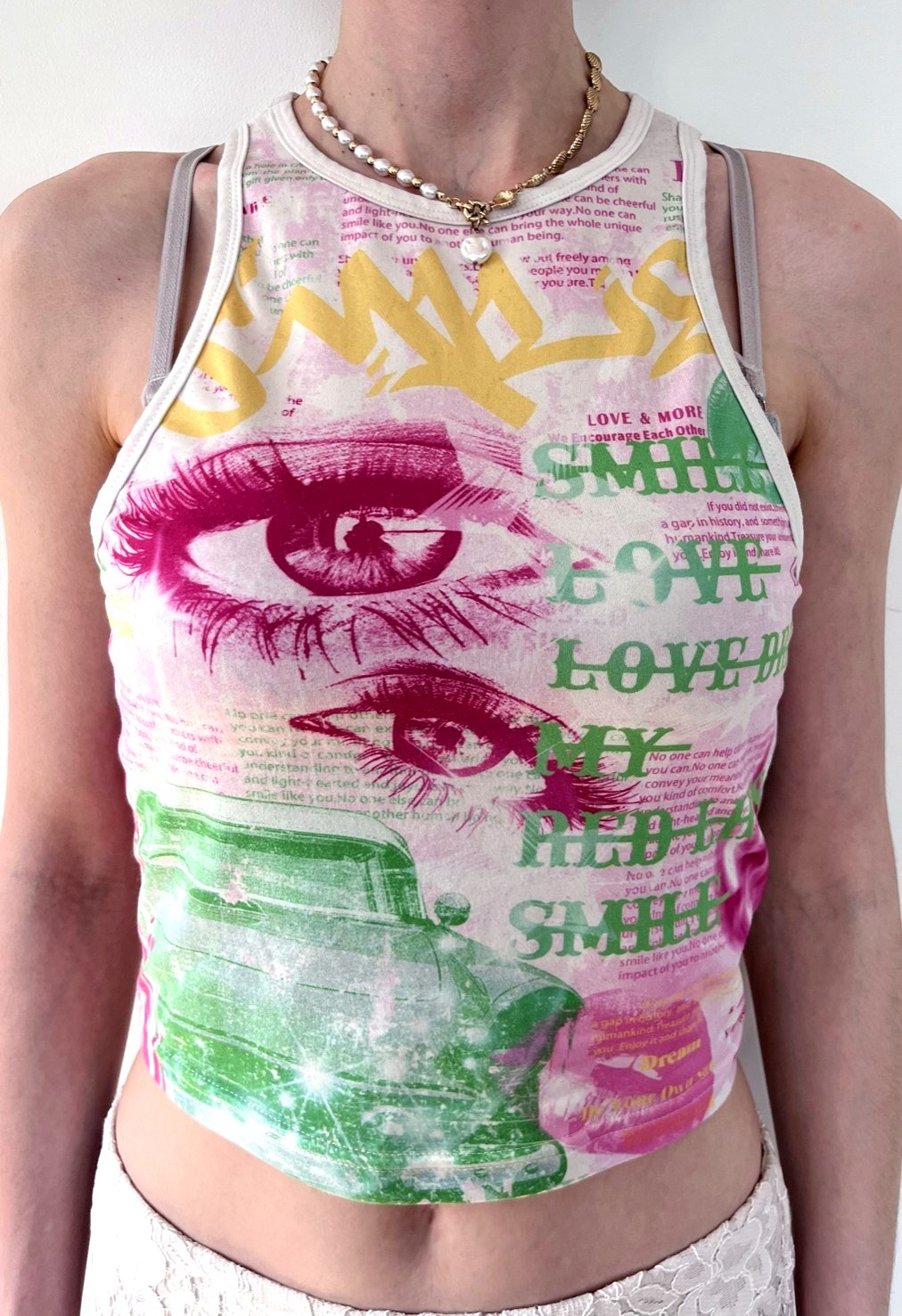 Mixed graphic print crop top