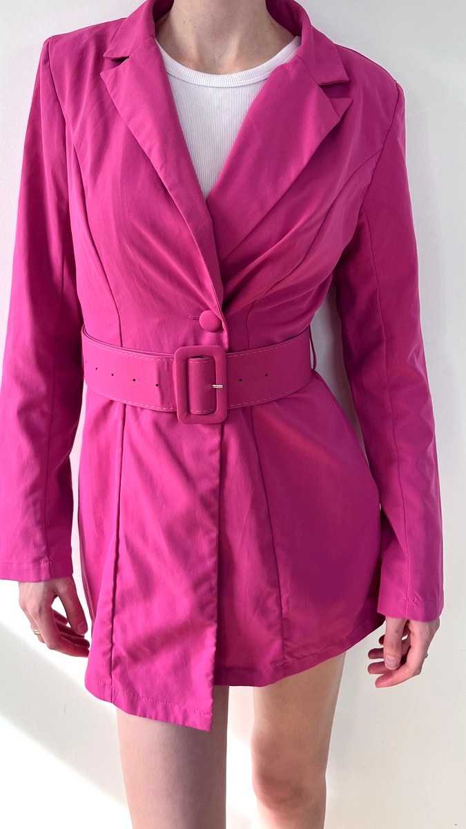 Hot pink belted blazer dress