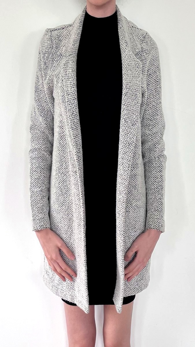Chunky grey boucle open-front longline cardigan