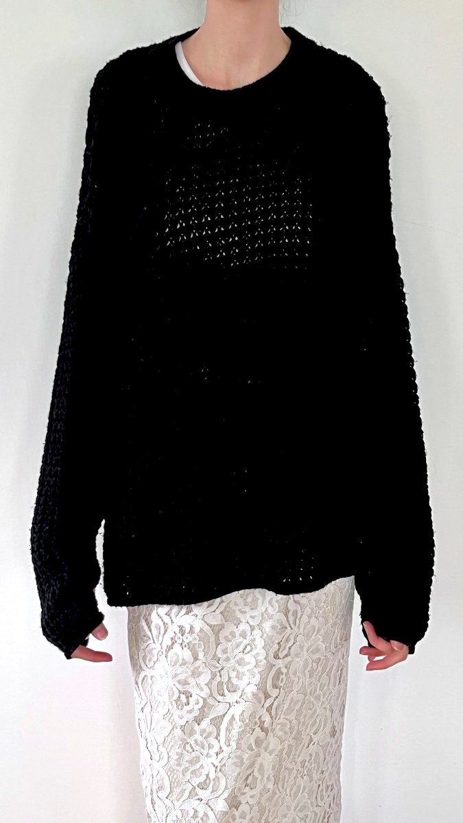 Black chunky oversized open-knit sweater