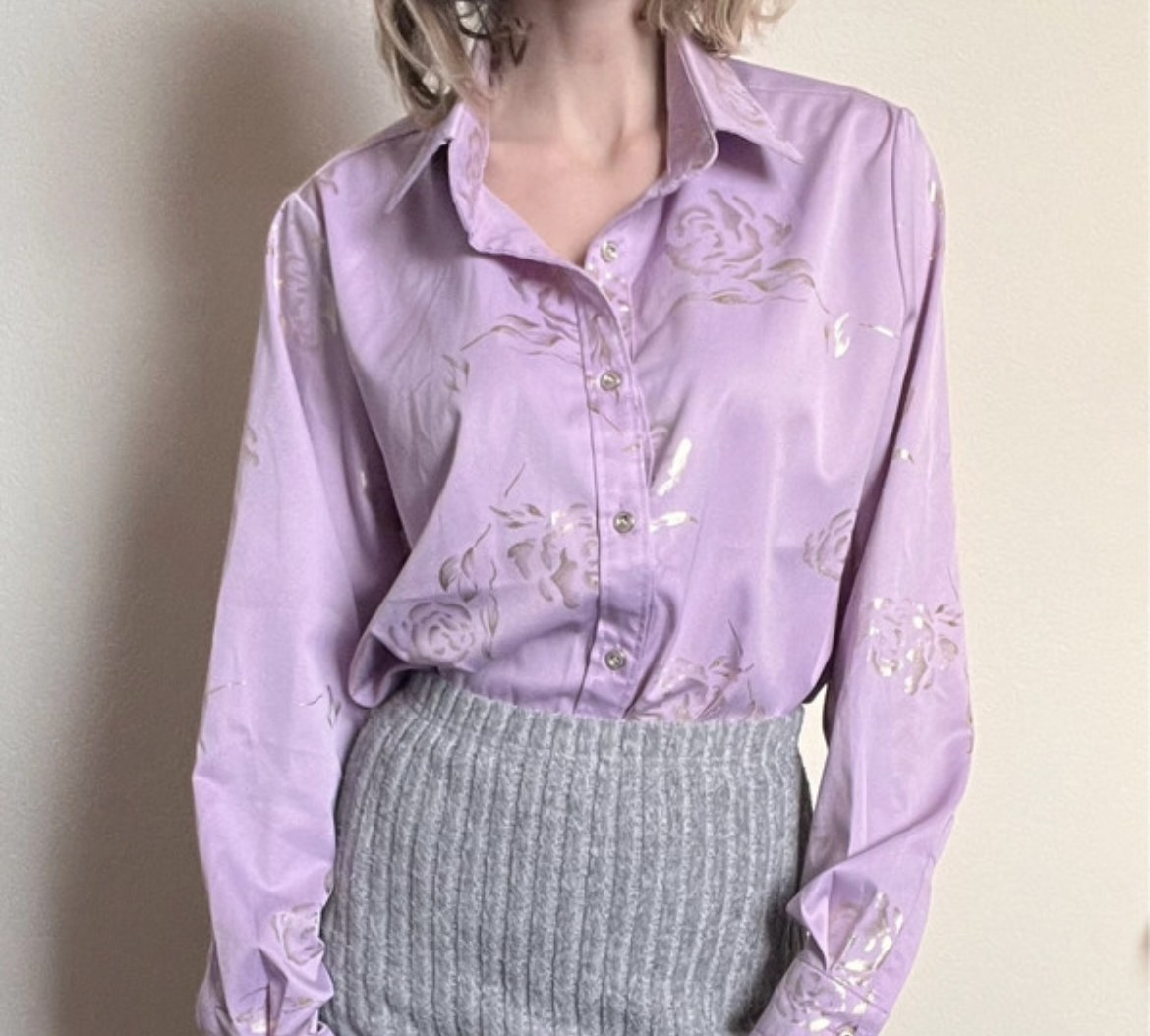 Lilac satin floral shirt